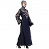 A-line party wear abaya with Resham embroidery work- Navy Blue